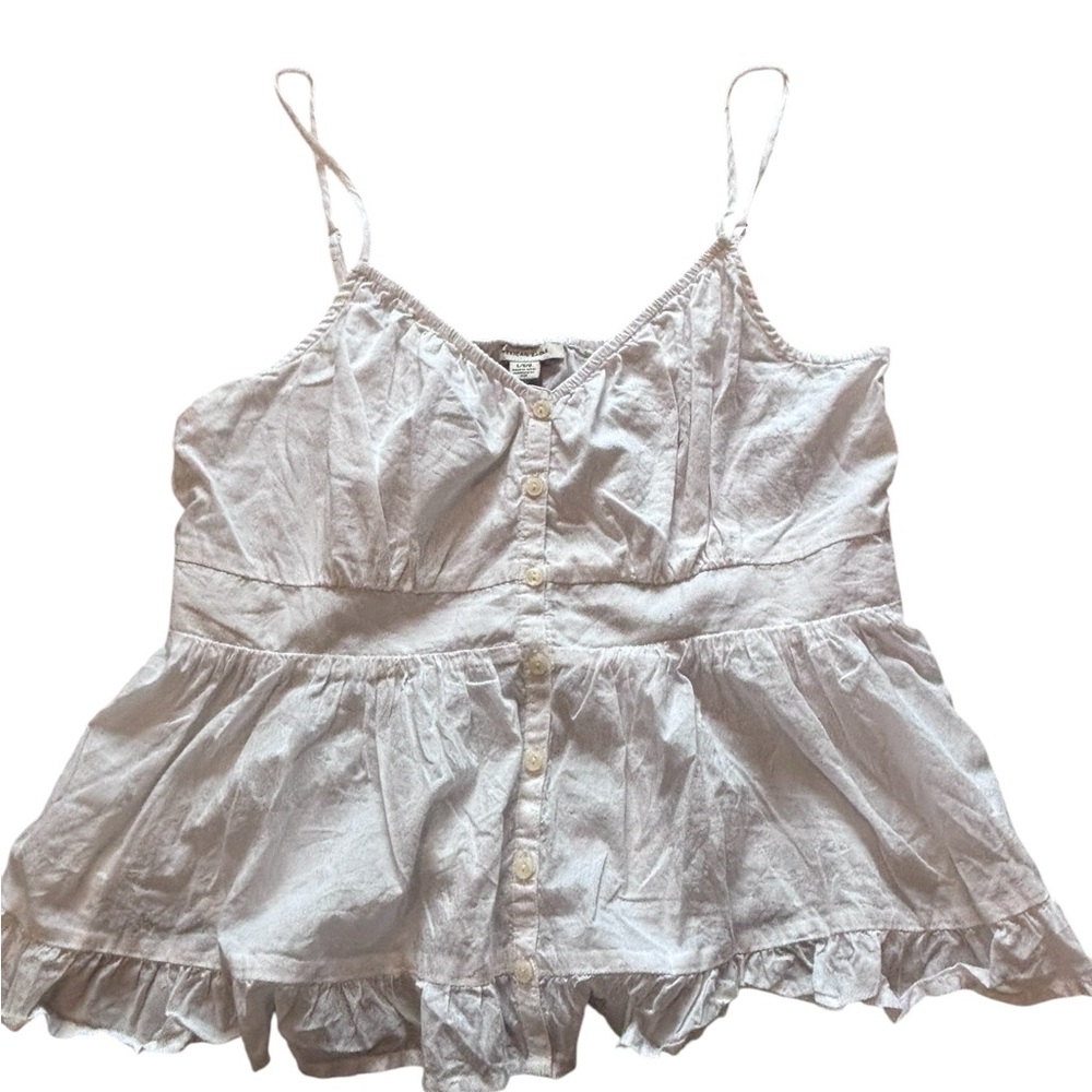 American Eagle White Ruffle Babydoll Tank Top Size Large